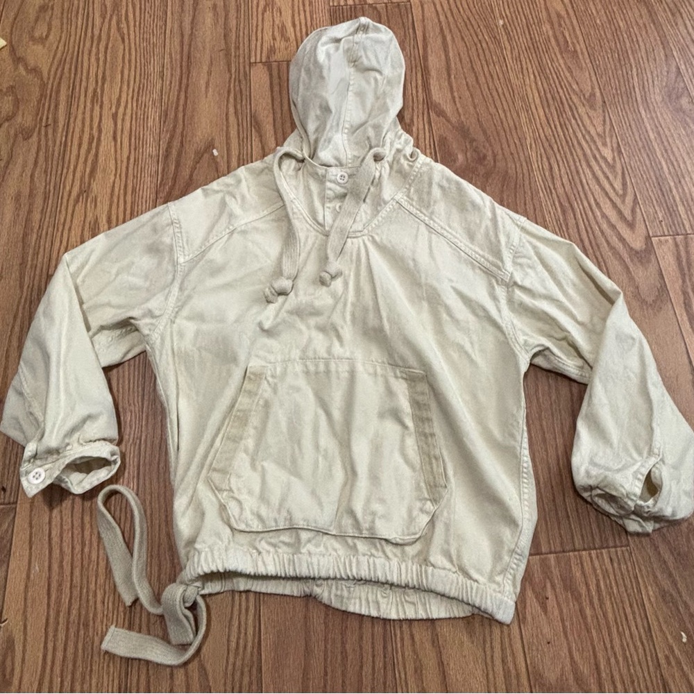 American Eagle Outfitters Beige Hooded Jean Jacket